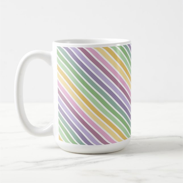 PURPLE PINK GREEN YELLOW EASTER STRIPES COFFEE MUG (Left)