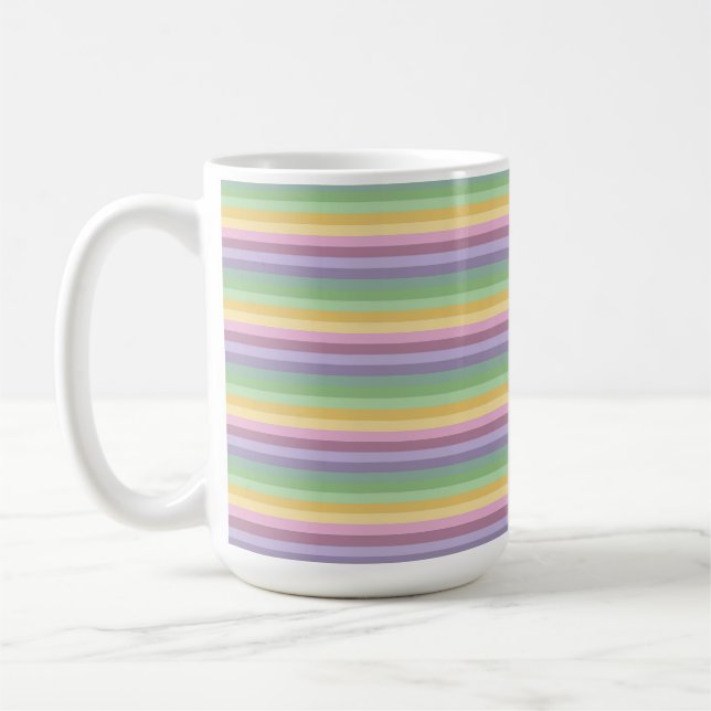PURPLE PINK GREEN YELLOW EASTER STRIPES COFFEE MUG (Left)
