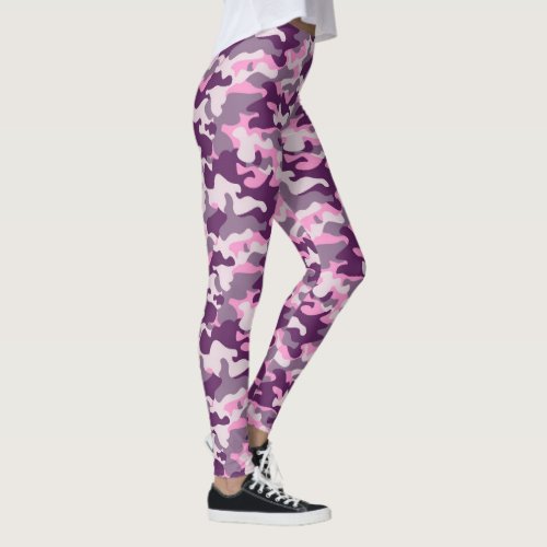 Purple Pink  Grey Camouflage Leggings