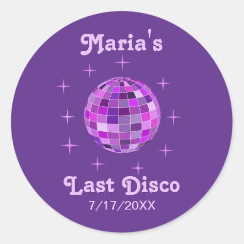 Purple Pink Groovy Last Disco Bachelorette  Classic Round Sticker