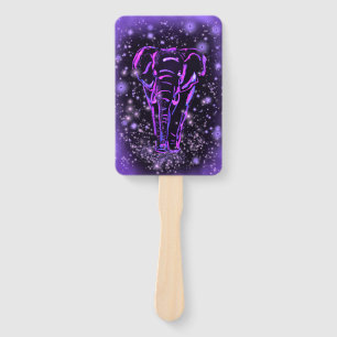 Purple Pink Hand Fan Elephant At Starry Night