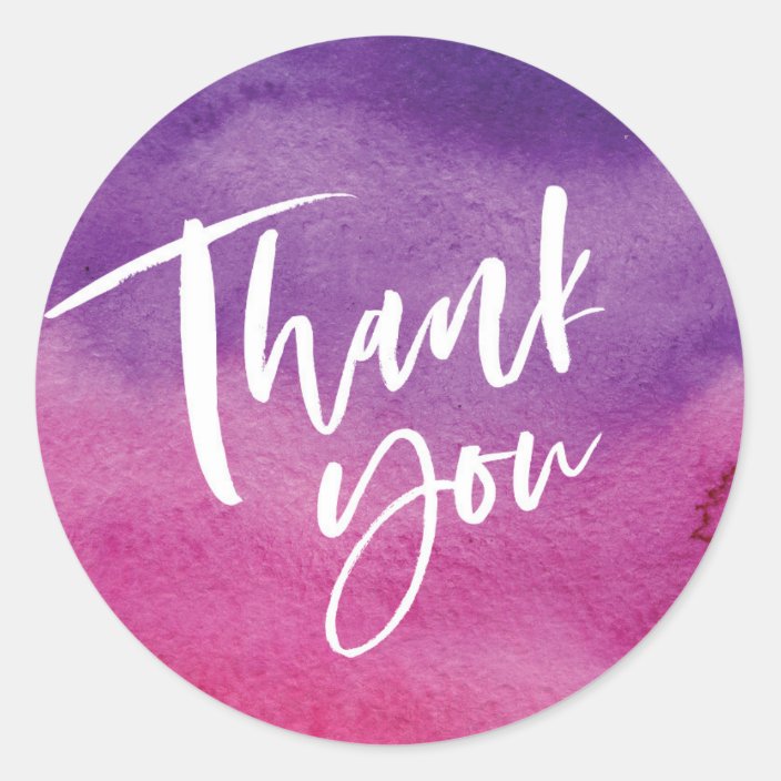 Purple Pink Hand-lettered Thank you stickers | Zazzle.com