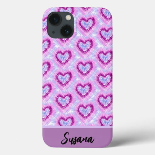 Purple Pink Heart Tie Dye Custom Name Case_Mate iP iPhone 13 Case
