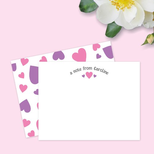 Purple  Pink Hearts Cute Girly Note Card