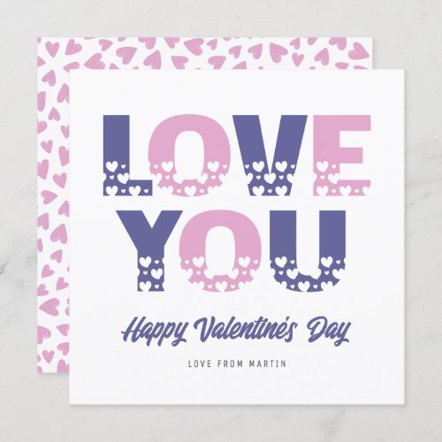 Purple Pink Hearts Love You Valentines Day Card