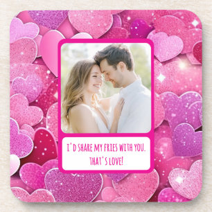 Purple Pink Hearts Share My Fries Beverage Coaster