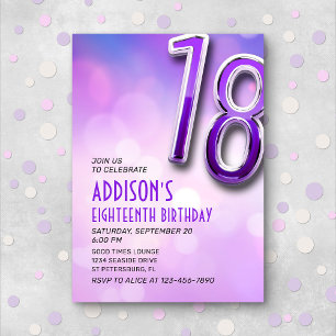 Purple Pink Holo 18th Birthday Invitation