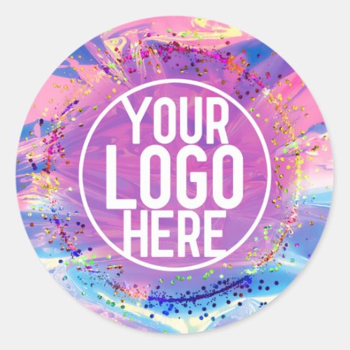 Purple Pink Holograph Glitter Confetti Logo Classic Round Sticker