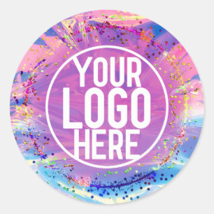 Purple Pink Holograph Glitter Confetti Logo Classic Round Sticker