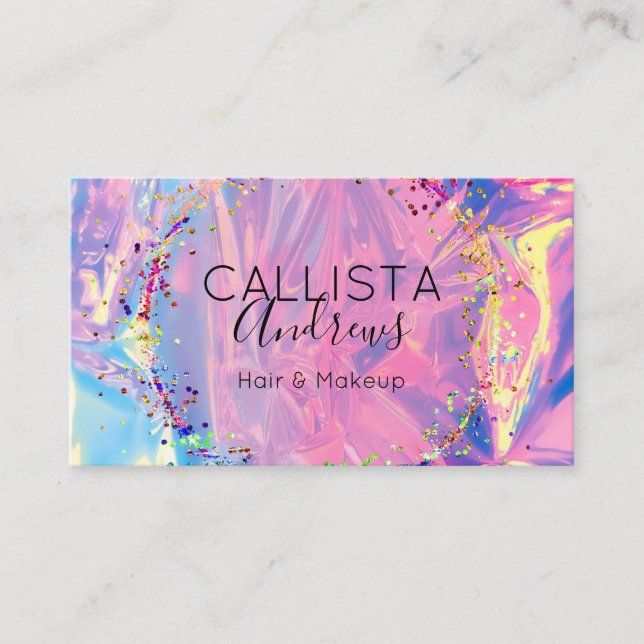 Purple Pink Holograph Glitter Confetti Salon Busin Business Card (Front)