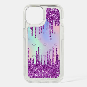 Purple pink holographic monogram iPhone 15 case