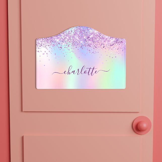 Purple pink holographic name girl door sign (Creator Uploaded)