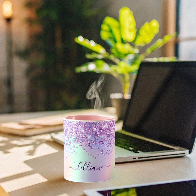 Purple pink holographic name script mug (Creator Uploaded)