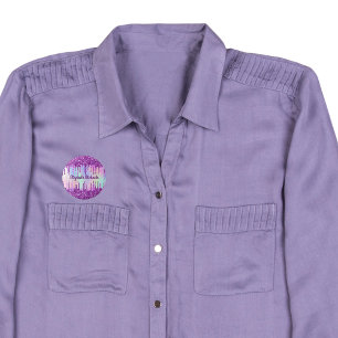 Purple pink holographic name tag button