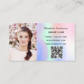 Purple pink holographic photo qr code business card (Back)