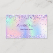 Purple pink holographic photo qr code business card (Front)