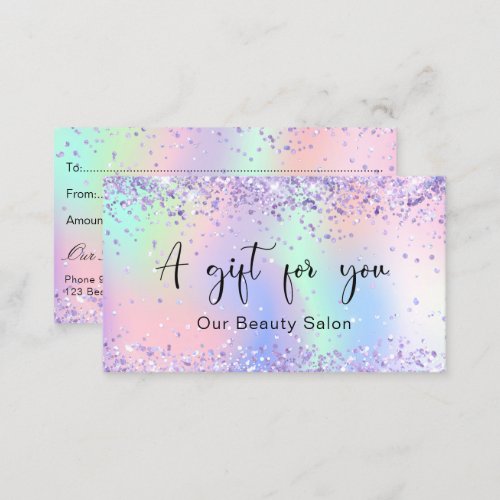 Purple pink holographic QR code gift certificate