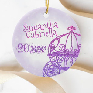 Purple, Pink Horse Carriage Christmas  Ceramic Ornament