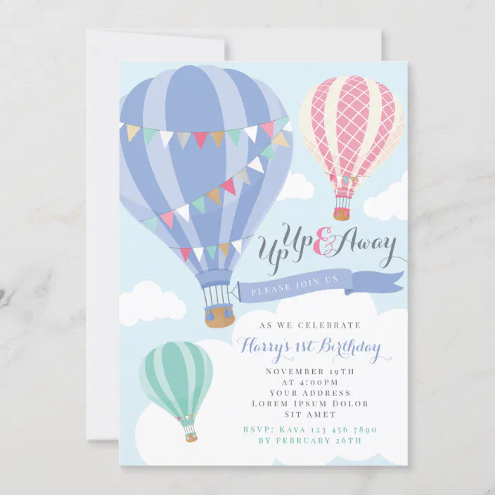 Thank You Card Balloons Girl Bunny Pastel Watercolor Custom Message Kids Birthday Baby Shower Guest Gift Flat Postcard Printable Template