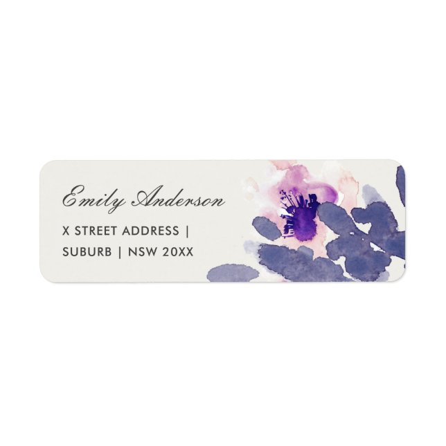 PURPLE PINK INK WASH WATERCOLOR FLORAL ADDRESS LABEL (Front)