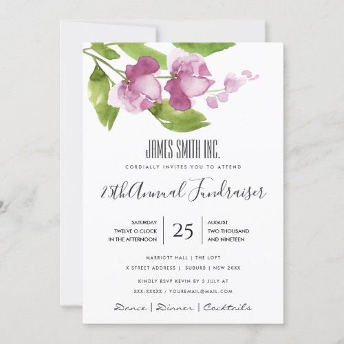 PURPLE PINK INK WATERCOLOR FLORAL CORPORATE EVENT INVITATION
