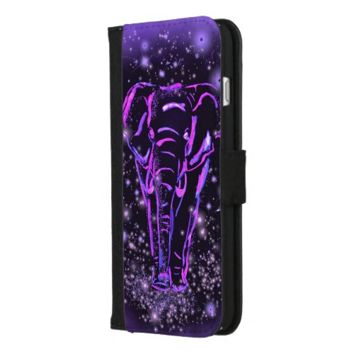 Purple Pink iPhone Wallet Case Elephant At Night