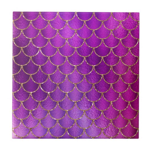 Purple Pink Iridescent Mermaid Scales Pattern Ceramic Tile