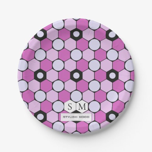 Purple Pink Lavender Hexagons  Circles Pattern Paper Plates