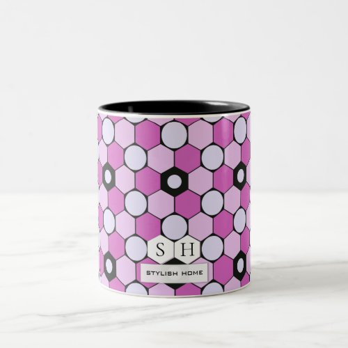 Purple Pink Lavender Hexagons  Circles Pattern Two_Tone Coffee Mug