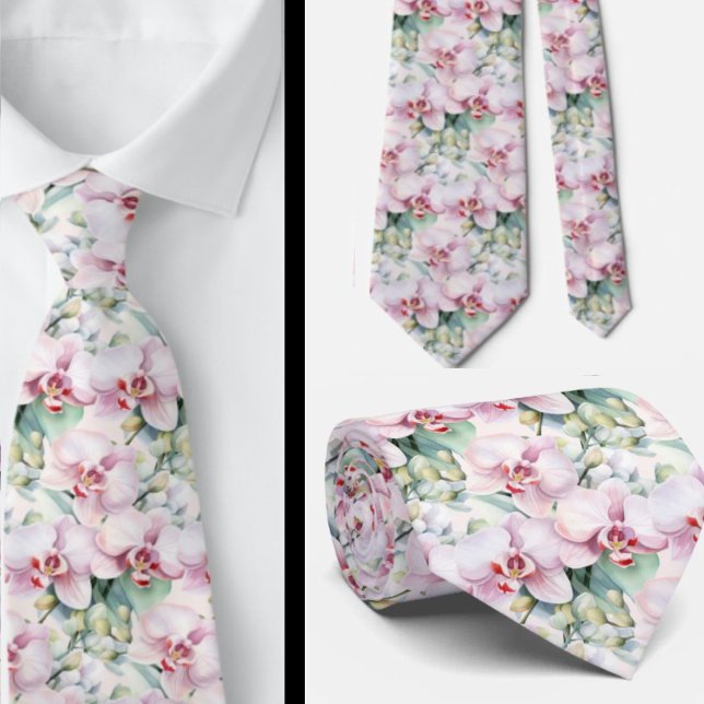 Purple Pink Lavender Rainbow Pastel Orchids Neck Tie (Creator Uploaded)
