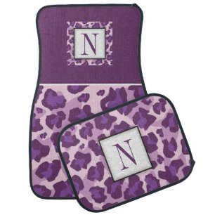 Purple, pink leopard pattern, monogram car floor mat
