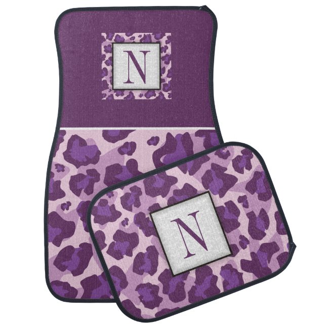 Purple, pink leopard pattern, monogram car floor mat (Set)