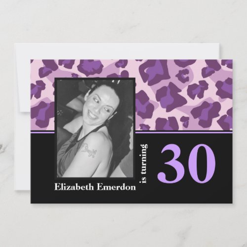 Purple pink leopard print 30th birthday photo invitation