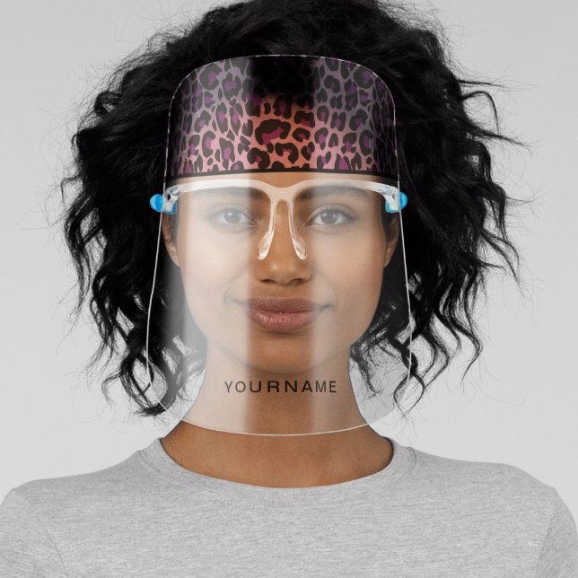 Purple Pink Leopard Print Personalize Face Shield (Insitu)