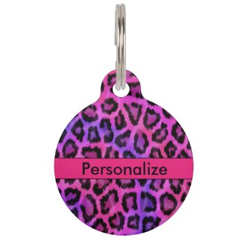 "purple & Pink Leopard Print" Round Large Pet Tag by outsidethepen at Zazzle