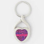 Purple &amp; Pink Leopard Print Twisted Heart Keychain at Zazzle