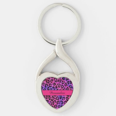 Purple & Pink Leopard Print Twisted Heart Keychain