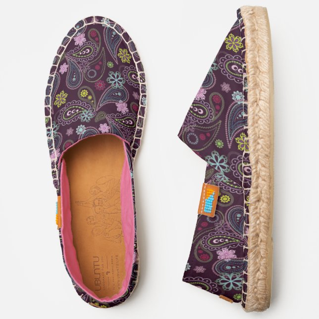 Purple Pink Light Blue Indian Floral Paisley Art Espadrilles (Side)