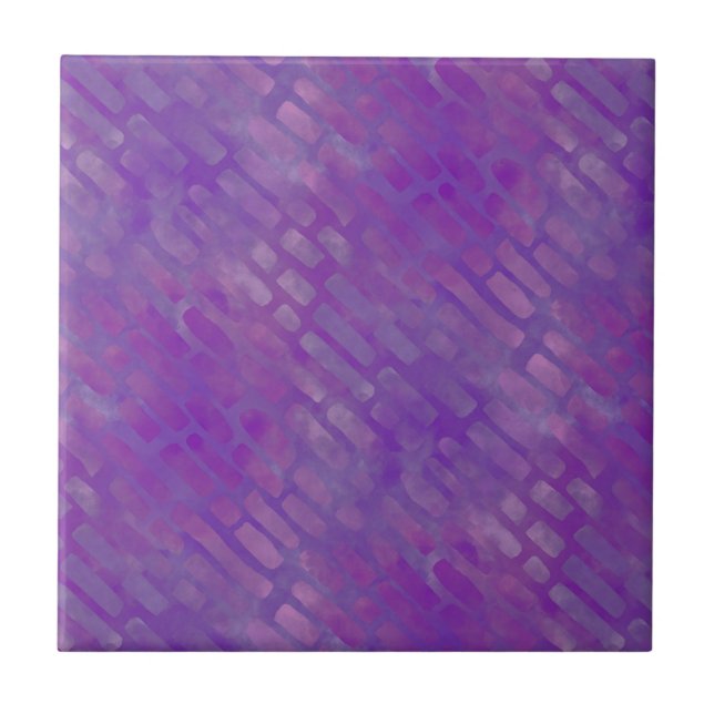 Purple pink lilac batik style stripe pattern ceramic tile (Front)
