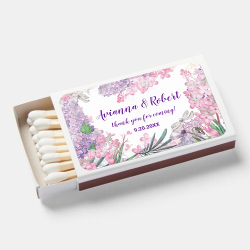 Purple Pink Lilac Floral Wedding Favor Matchboxes