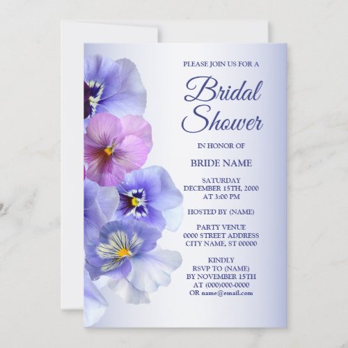 Purple Pink Lilac Pansy Floral Bridal Shower Party Invitation