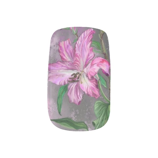 Purple Pink Lily Flower Minx Nail Art Lilies (Left Thumb)