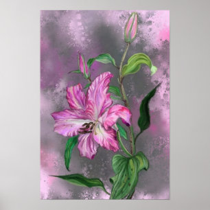 Purple Pink Lily Flowers Poster Painting