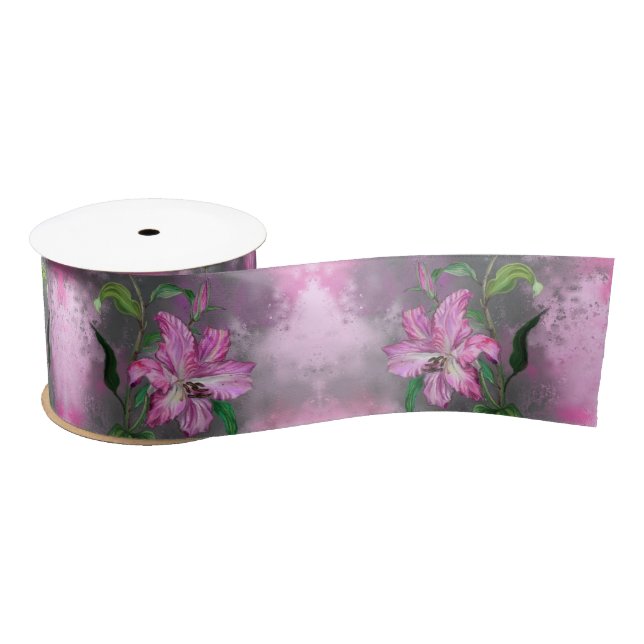 Purple Pink Lily Flowers Ribbon (Spool)
