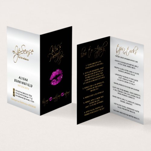 Purple Pink Lips and Black Instructions _ Satin Business Card