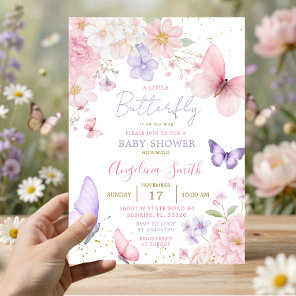 Purple & Pink Little Butterfly Floral Baby Shower Invitation