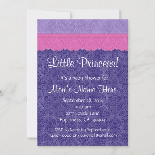 Purple Pink Little Princess Girl Baby Shower S210 Personalized Announcement