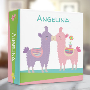 Purple pink llamas name cute cool girly school 3 ring binder