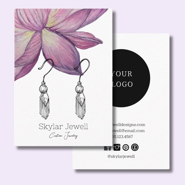 Purple Pink Lotus Flower Earring Display  Business Card (Creator Uploaded)