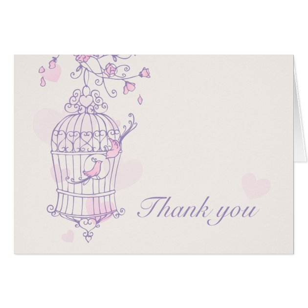Purple & Pink Love Birds Wedding Thank You Card